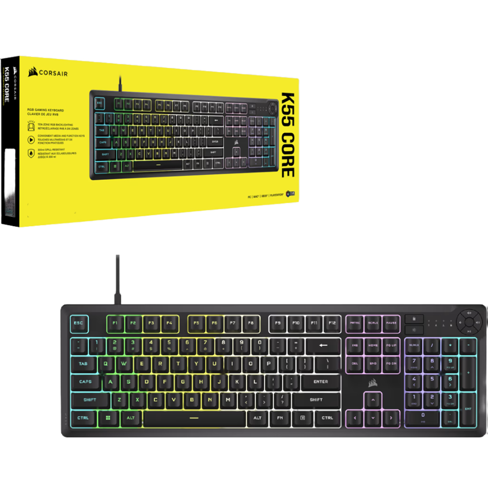 Corsair K55 CORE RGB Gaming Keyboard - Black