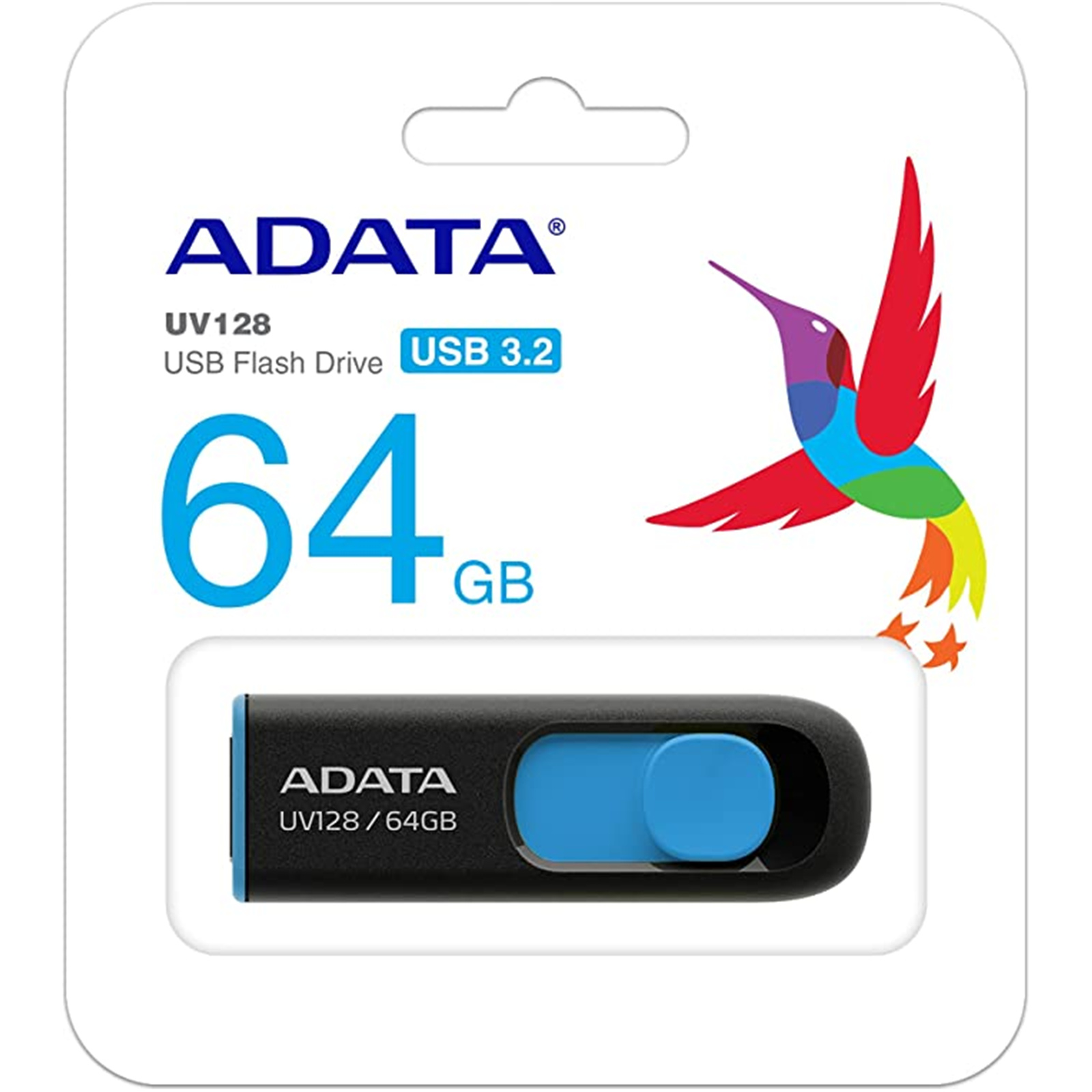 ADATA UV128 USB Flash Drive - 64GB - Black / Blue