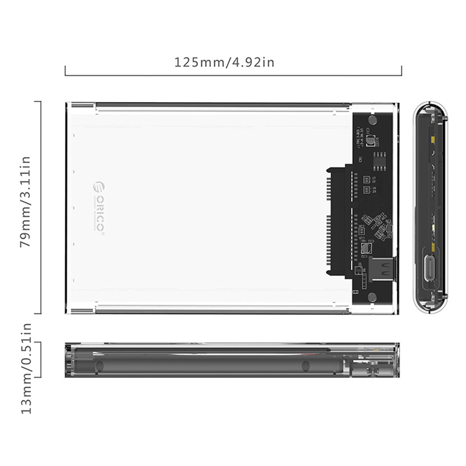 Orico USB-C 3.1 Gen.2 Transparent 2.5" SATA SSD / HDD 10Gbps Enclosure