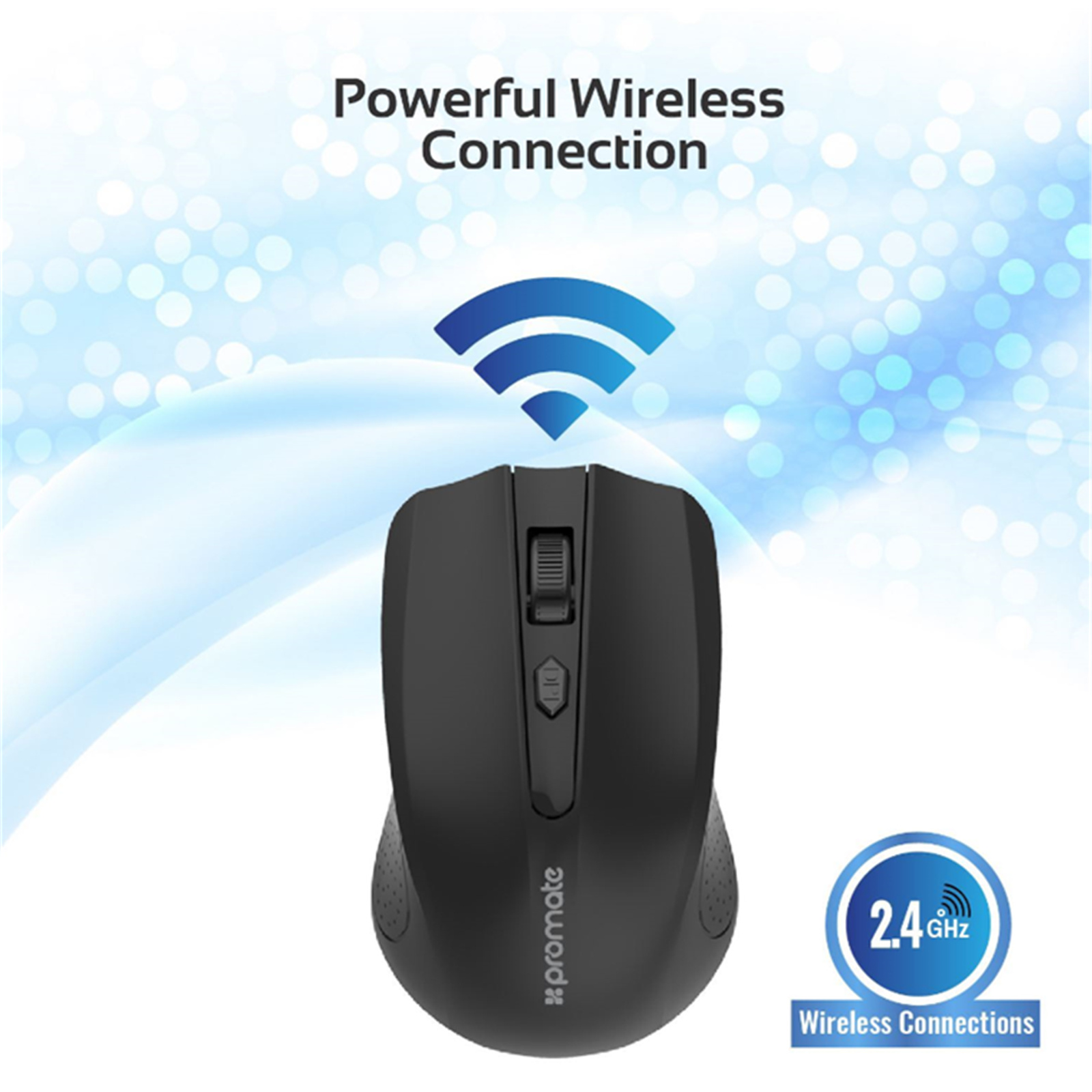 Promate CLIX-8.BLK Ergonomic Wireless Mouse - Black