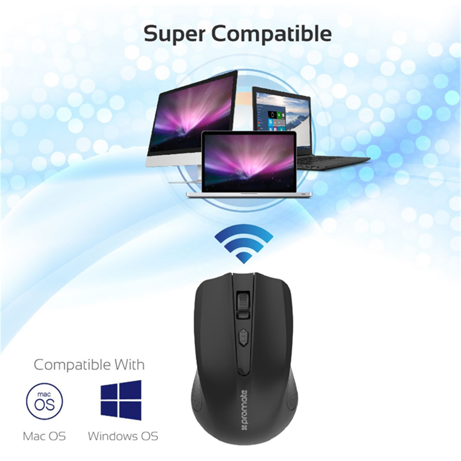 Promate CLIX-8.BLK Ergonomic Wireless Mouse - Black