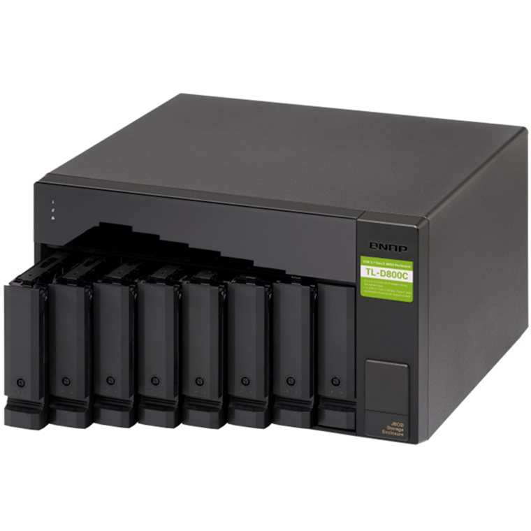 Product Image QNAP TL-D800C 8-Bay USB3.2 Gen2 Type-C 10Gbps JBOD Expansion Tower Unit with 1 meter USB-C to USB-A 3.1 Gen2 cable - For PC/Server and NAS