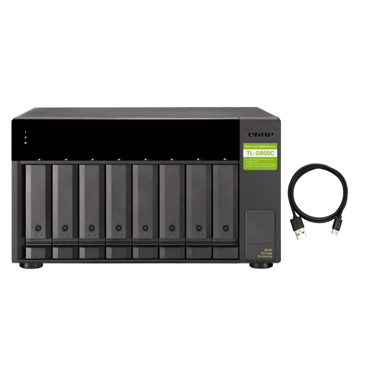 QNAP TL-D800C 8-Bay USB3.2 Gen2 Type-C 10Gbps JBOD Expansion Tower Unit with 1 meter USB-C to USB-A 3.1 Gen2 cable - For PC/Server and NAS