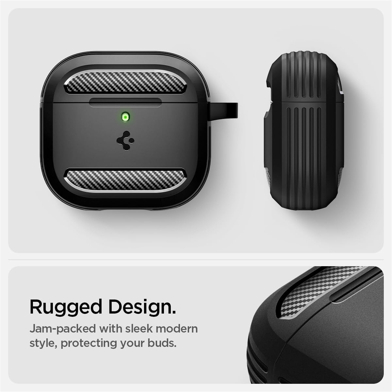 Spigen Apple Airpods 4 Rugged Armour Case - Matte Black - Compatible with Airpods 4 & AirPods 4 with Active Noise Cancellation