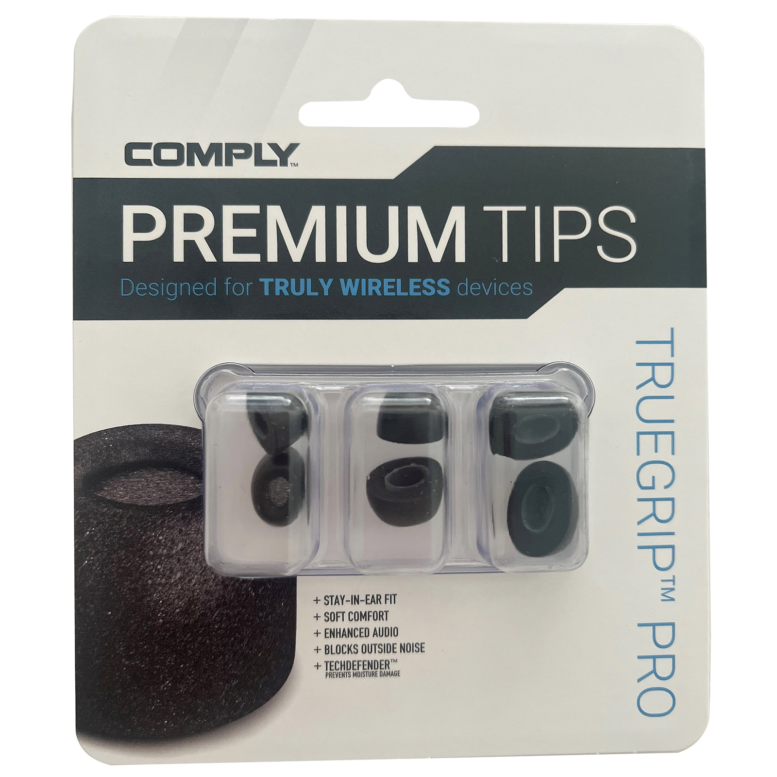 Product Image Comply (Medium) TrueGrip Pro TW-200C Memory Foam Tips for Sony & Sennheiser - Medium 3-pack (6x Medium eartips) Compatible with Sony WF-1000XM5/WF-1000XM4/WF-1000XM3, Sennheiser IE 200/300/600/900, Momentum True Wireless 1/2