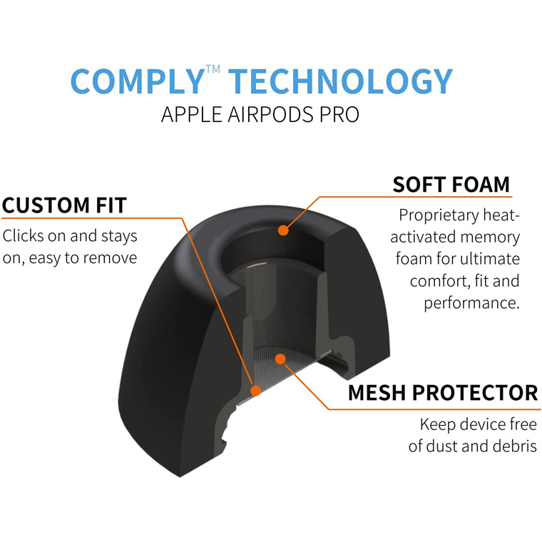 Comply (Medium) Memory Foam Tips for Apple AirPods Pro - Medium 3-pack (6x Medium size eartips) - compatible with AirPods Pro & AirPods Pro 2nd Generation