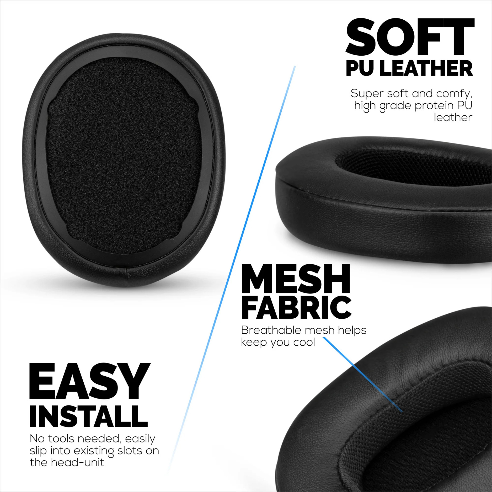 Brainwavz Skullcandy Crusher/Hesh/Venue Premium Replacement Earpads for Headphones - Black - replacement earpads for Skullcandy Crusher Wireless, Crusher Evo, Crusher ANC, Hesh 3, Hesh ANC, Hesh Evo & Venue ANC headphones