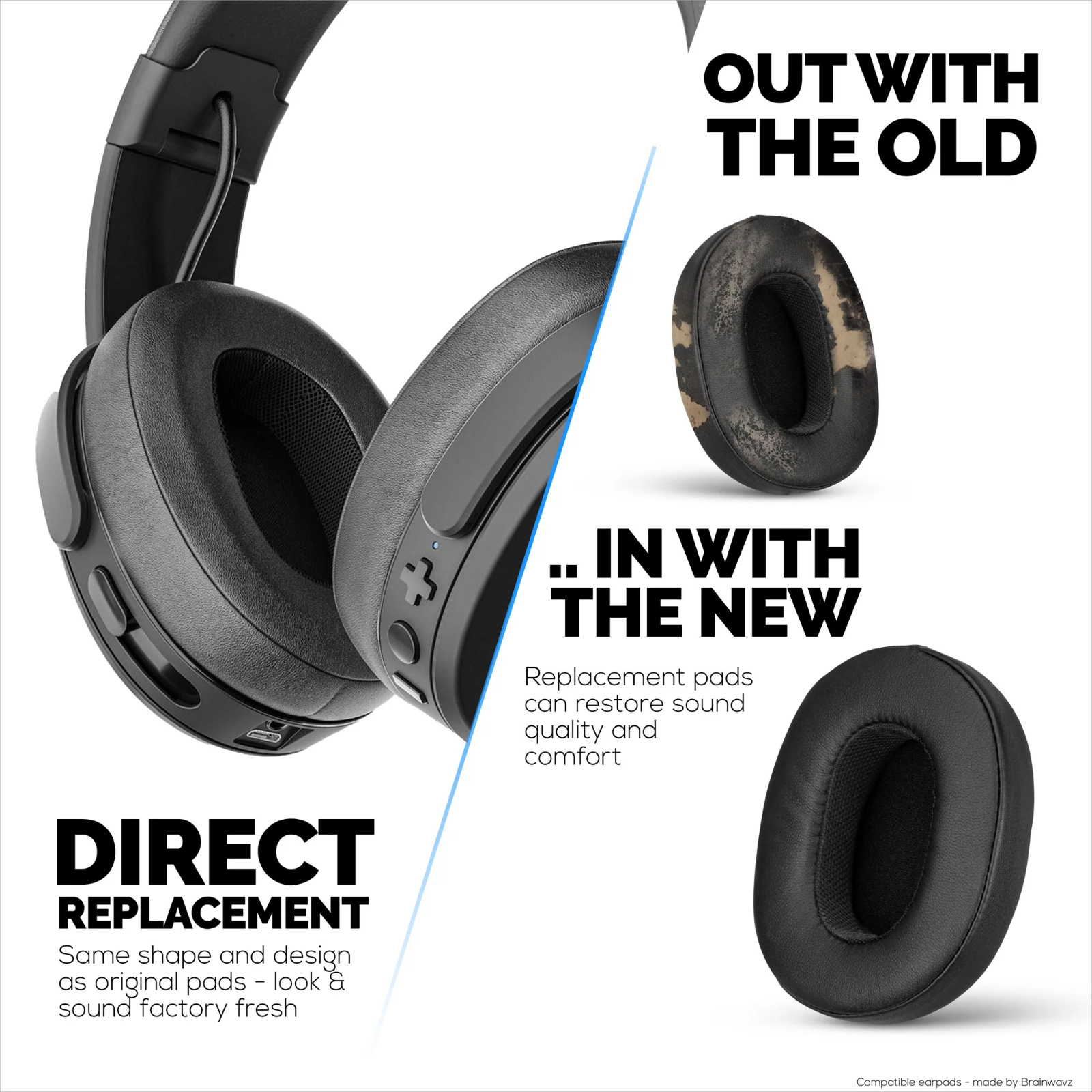 Brainwavz Skullcandy Crusher/Hesh/Venue Premium Replacement Earpads for Headphones - Black - replacement earpads for Skullcandy Crusher Wireless, Crusher Evo, Crusher ANC, Hesh 3, Hesh ANC, Hesh Evo & Venue ANC headphones
