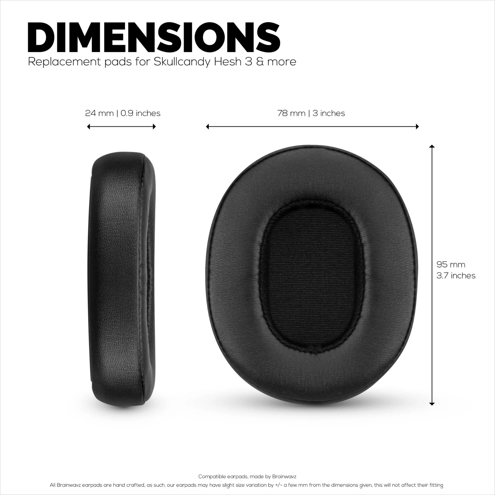 Brainwavz Skullcandy Crusher/Hesh/Venue Premium Replacement Earpads for Headphones - Black - replacement earpads for Skullcandy Crusher Wireless, Crusher Evo, Crusher ANC, Hesh 3, Hesh ANC, Hesh Evo & Venue ANC headphones
