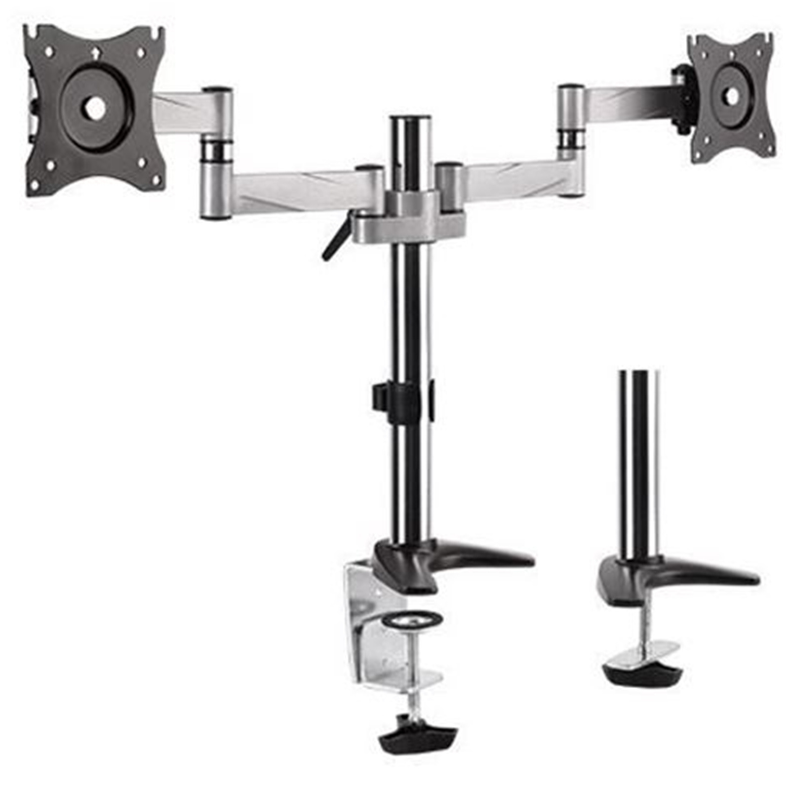 Product Image Brateck LUMI LDT11-C024 13''-27'' Dual monitor desk mount - Max load: 8kg per arm - Supports VESA 75x75 & 100x100 - Extend, tilt and swivel - Max arm extension - 792mm - Colour: Slate black & metallic grey