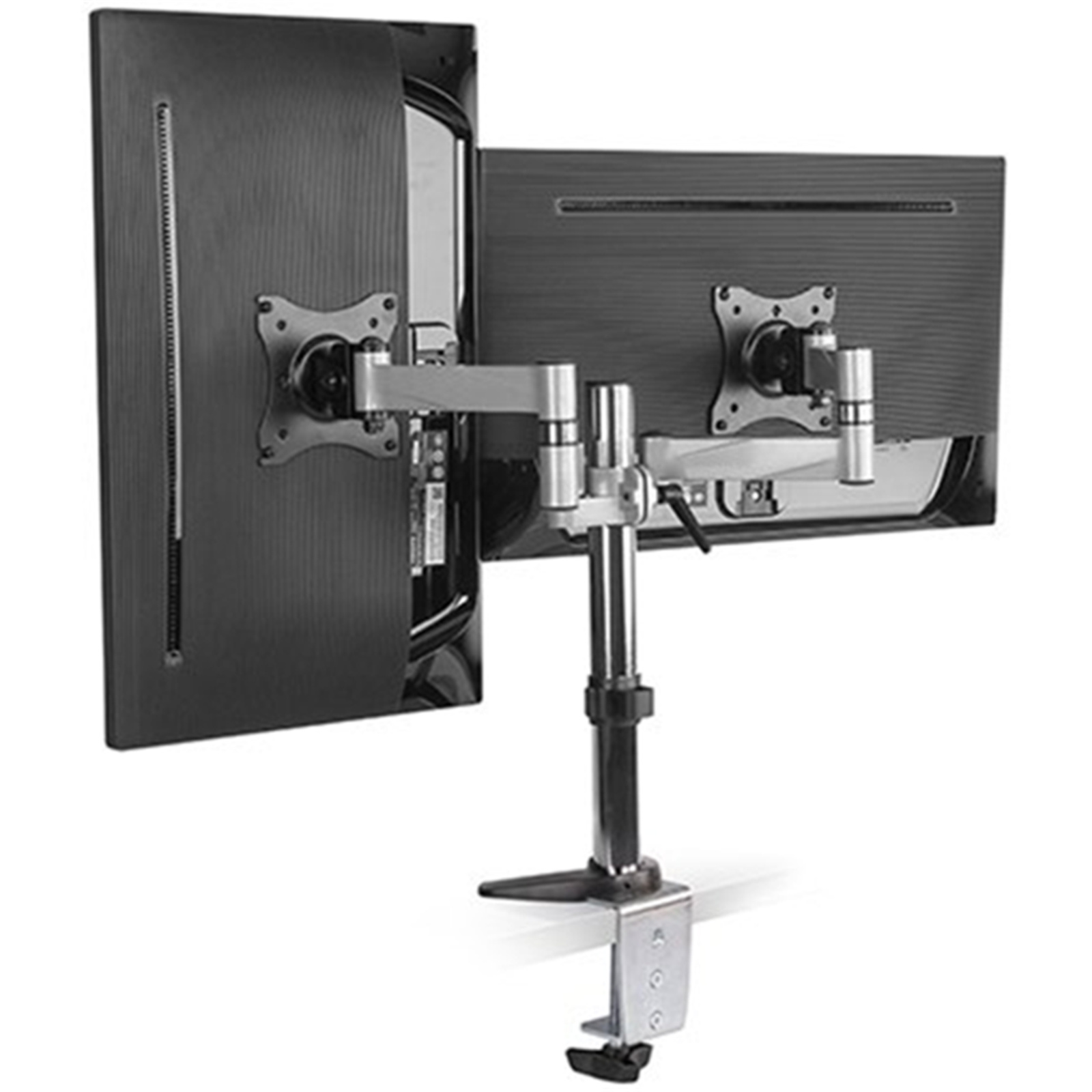 Brateck LUMI LDT11-C024 13''-27'' Dual monitor desk mount - Max load: 8kg per arm - Supports VESA 75x75 & 100x100 - Extend, tilt and swivel - Max arm extension - 792mm - Colour: Slate black & metallic grey