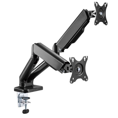 Product Image Brateck Lumi LDT46-C024 Elegant Dual 13 -27 Counter Balance Monitor Desk Mount. Max Load 6.5Kgs. Supports VESA 75x75 & 100x100. Gas Spring with Matt Plastic Surface. Extend, Tilt & Swivel. Black Colour