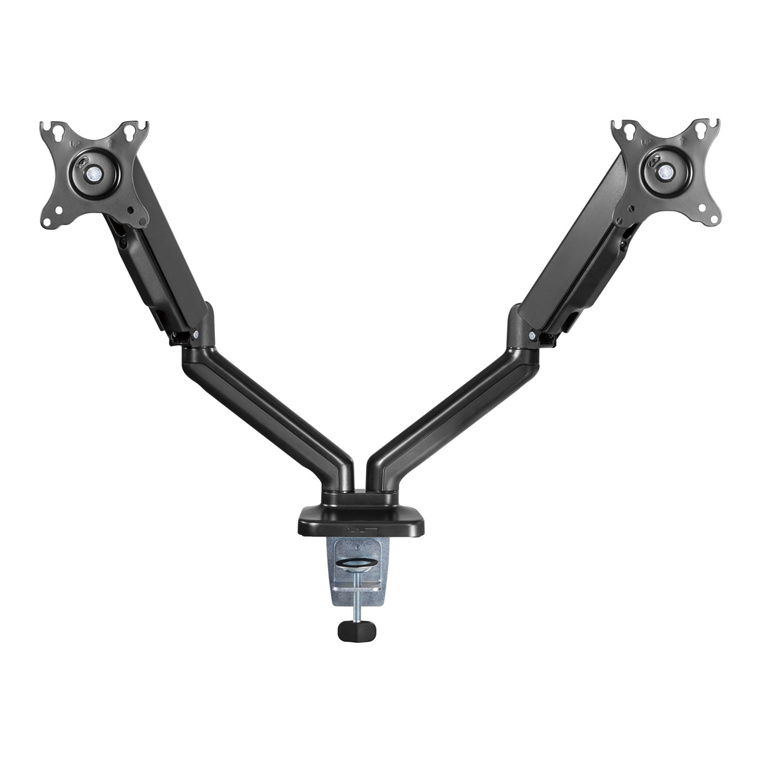 Brateck Lumi LDT46-C024 Elegant Dual 13 -27 Counter Balance Monitor Desk Mount. Max Load 6.5Kgs. Supports VESA 75x75 & 100x100. Gas Spring with Matt Plastic Surface. Extend, Tilt & Swivel. Black Colour