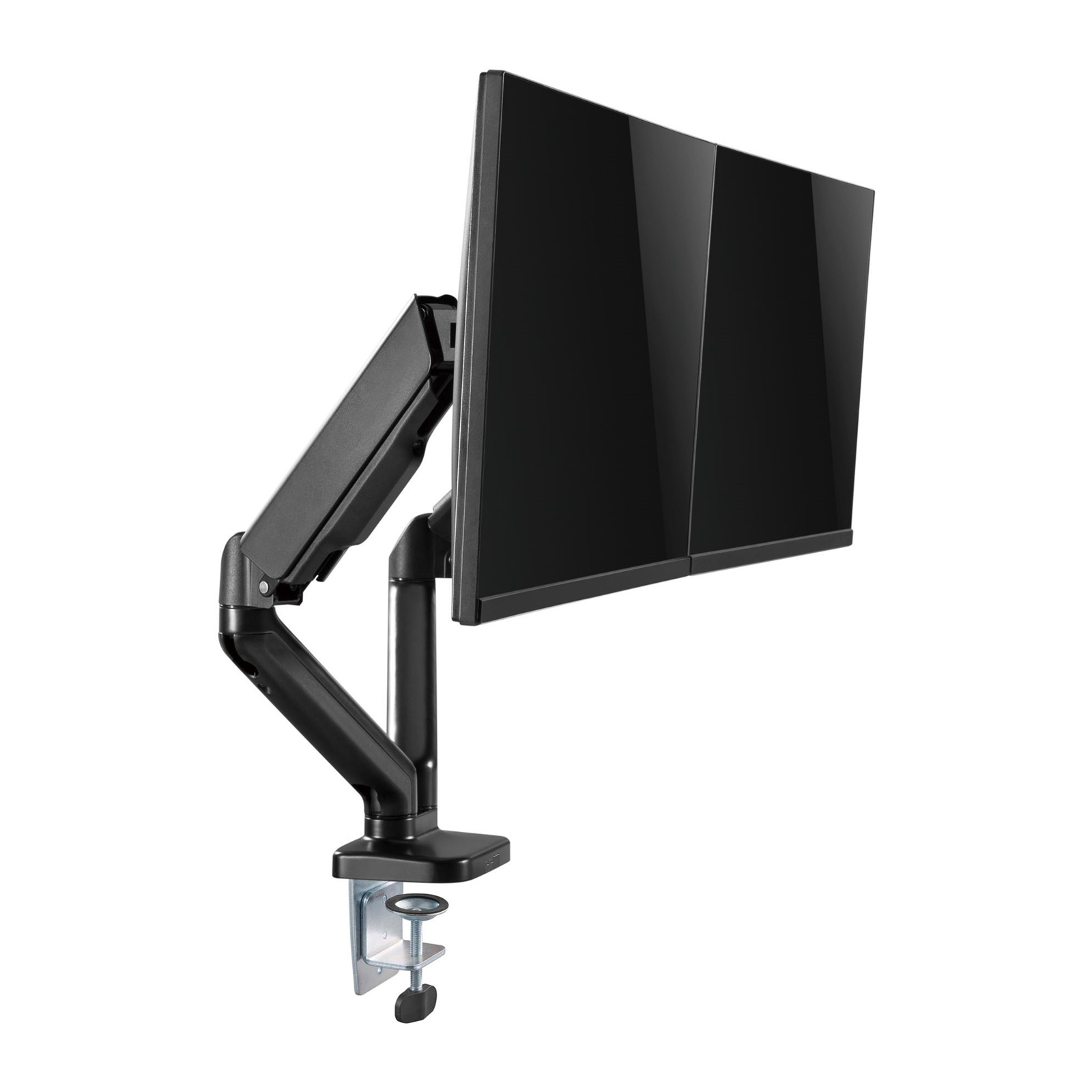 Brateck Lumi LDT46-C024 Elegant Dual 13 -27 Counter Balance Monitor Desk Mount. Max Load 6.5Kgs. Supports VESA 75x75 & 100x100. Gas Spring with Matt Plastic Surface. Extend, Tilt & Swivel. Black Colour