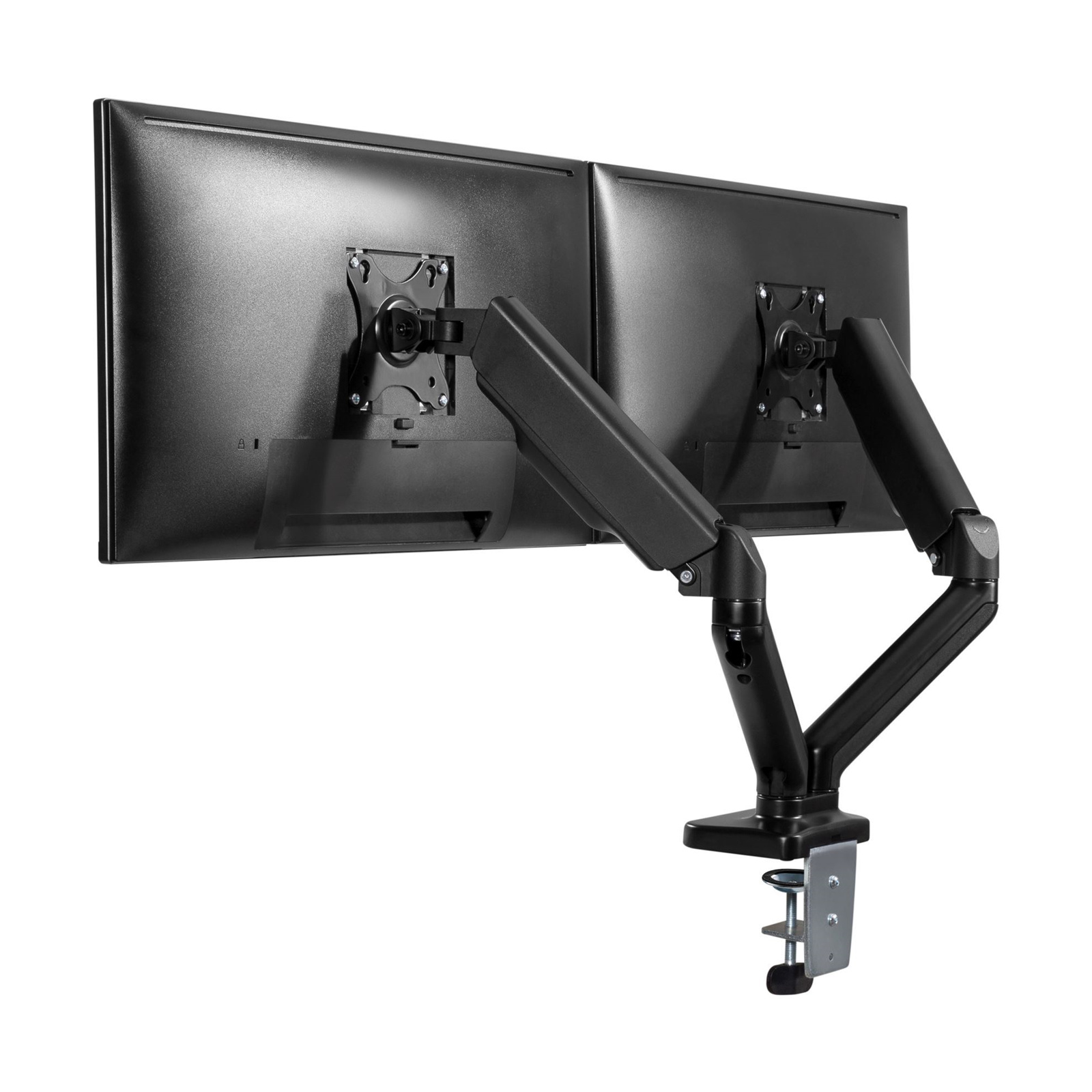 Brateck Lumi LDT46-C024 Elegant Dual 13 -27 Counter Balance Monitor Desk Mount. Max Load 6.5Kgs. Supports VESA 75x75 & 100x100. Gas Spring with Matt Plastic Surface. Extend, Tilt & Swivel. Black Colour