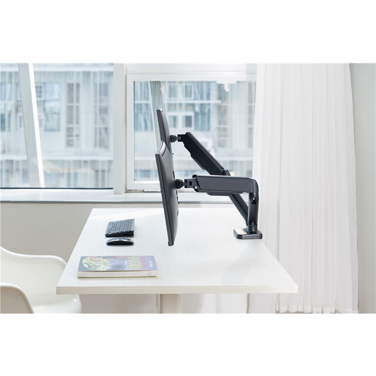 Brateck Lumi LDT46-C024 Elegant Dual 13 -27 Counter Balance Monitor Desk Mount. Max Load 6.5Kgs. Supports VESA 75x75 & 100x100. Gas Spring with Matt Plastic Surface. Extend, Tilt & Swivel. Black Colour