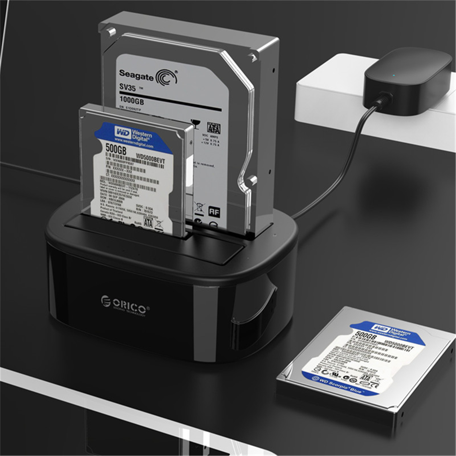 Orico Dual Bay 2.5" & 3.5" SATA to USB 3.0 External Hard Drive Docking Station Duplicator Clone Function For HDD SSD (6228US3) BLACK